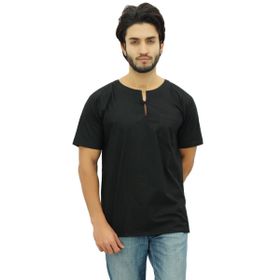 Atasi Kurta Kısa Pamuklu Siyah Erkek T-shirt
