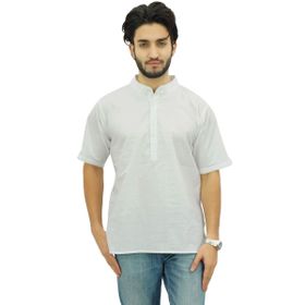 Atasi Kurta Mandarin Yaka Pamuklu Beyaz Erkek Gömlek