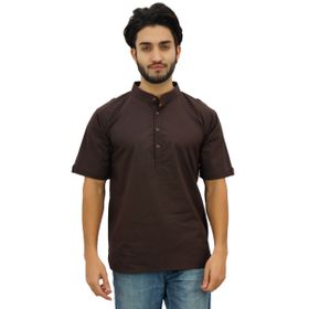 Atasi Kurta Mandarin Yaka Pamuklu Kahverengi Erkek Gömlek