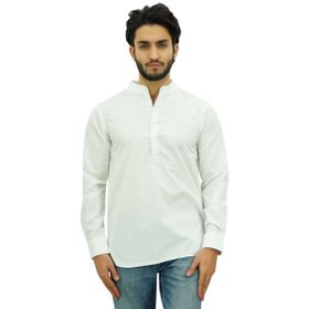Atasi Kurta Mandarin Yaka Pamuklu Kırık Beyaz Erkek Gömlek