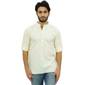 Atasi Kurta Mandarin Yaka Pamuklu Krem Erkek Gömlek