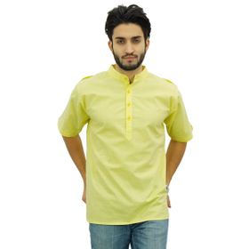Atasi Kurta Mandarin Yaka Pamuklu Sarı Erkek Gömlek