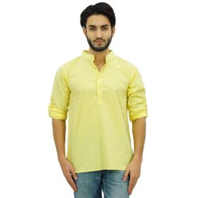 Atasi Kurta Mandarin Yaka Pamuklu Sarı Erkek Gömlek