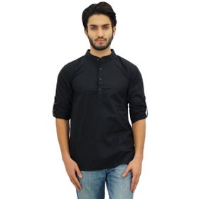 Atasi Kurta Mandarin Yaka Pamuklu Siyah Erkek Gömlek
