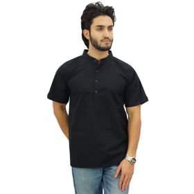 Atasi Kurta Mandarin Yaka Pamuklu Siyah Erkek Gömlek