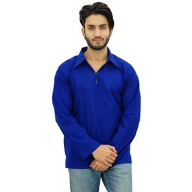 Atasi Kurta Tam Kollu Pamuklu Yakalı Mavi Royal Blau Erkek Gömlek