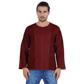 Atasi Kurta Uzun Kollu Pamuklu Yuvarlak Yaka Düz Düğümlü Bordo Erkek Gömlek