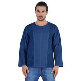 Atasi Kurta Uzun Kollu Pamuklu Yuvarlak Yaka Düz Düğümlü Kraliyet Mavisi Erkek Gömlek