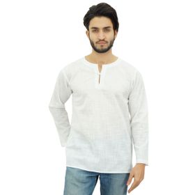 Atasi Kurta Yuvarlak Anahtar Deliği Yaka Beyaz Erkek Gömlek