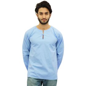 Atasi Kurta Yuvarlak Anahtar Deliği Yaka Gök Mavisi Erkek Gömlek