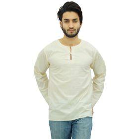 Atasi Kurta Yuvarlak Anahtar Deliği Yaka Kırık Beyaz Erkek Gömlek