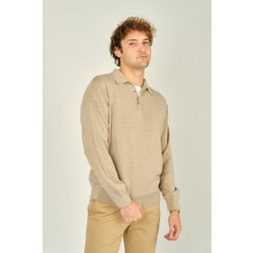 Ateş Triko 6091023 Polo Yaka Düğmeli Yün Bej Erkek Kazak