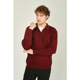 Ateş Triko 6091023 Polo Yaka Düğmeli Yün Bordo Erkek Kazak