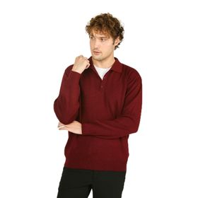 Ateş Triko 6091023 Polo Yaka Düğmeli Yün Bordo Erkek Kazak
