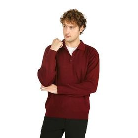 Ateş Triko 6091023 Polo Yaka Düğmeli Yün Bordo Erkek Kazak