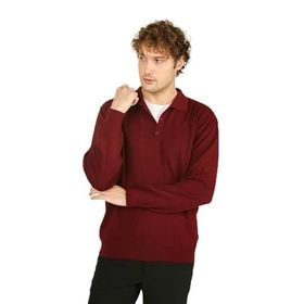 Ateş Triko 6091023 Polo Yaka Düğmeli Yün Bordo Erkek Kazak