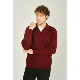 Ateş Triko 6091023 Polo Yaka Düğmeli Yün Bordo Erkek Kazak