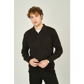 Ateş Triko 6091023 Polo Yaka Düğmeli Yün Füme Erkek Kazak