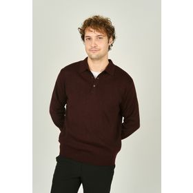 Ateş Triko 6091023 Polo Yaka Düğmeli Yün K. Bordo Erkek Kazak
