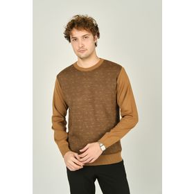 Ateş Triko 8060920243035 Bisiklet Yaka Desenli Yün Camel Erkek Kazak