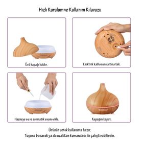AteşTech Aroma Difüzör Gece Işığı 7 Led Nemlendirici Kumandalı Buhar Makinesi