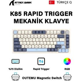 Attack Shark K85 Mavi RGB %75 TKL Manyetik Switch Kablolu Mekanik Gaming Klavye