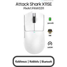 Attack Shark X11SE Beyaz Şarjlı Optik Kablolu/Kablosuz Gaming Mouse
