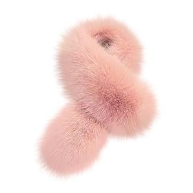 Aublinto Scha Koyu Pembe Yumuşak Kürk Yaka Kadın Şal Atkısı