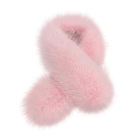 Aublinto Scha Pembe Yumuşak Kürk Yaka Kadın Şal Atkısı