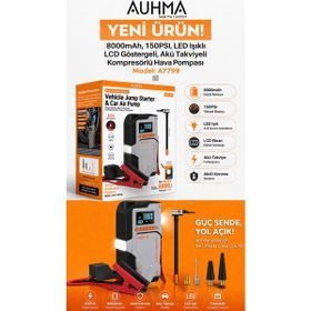 Auhma A7799 8000mAh 150PSI LCD Ekranlı LED Işıklı Araç Jump Starter Powerbank Akü Takviye Cihazı Hava Kompresörü