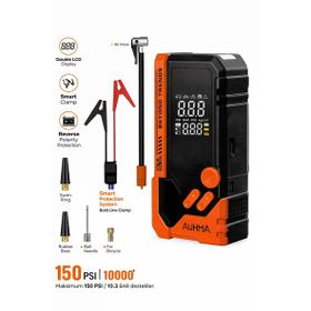 Auhma A8844 10.000mAh Jump Starter 4'ü 1 Arada Powerbank Hava Kompresörü 150Psı Turuncu Akü Takviye Cihazı