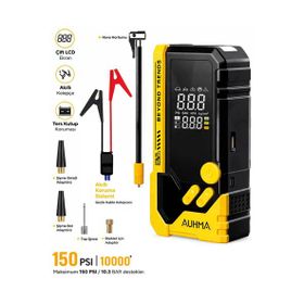 Auhma A8844 10.000Mah Powerbank Led Fener 150 Psı Sarı Akü Takviye Cihazı Hava Kompresörü