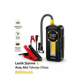 Auhma A8899 80000mAh Powerbank 150 PSI 1000A LED Fener Akü Takviye Cihazı Hava Kompresörü