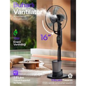 Auhma ACFN01 16 inç 5 Bıçaklı 2.8 lt Kapasiteli Buharlı Güçlü Vantilatör
