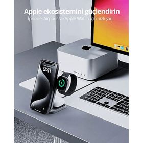 Aukey LC-MC312-GY MagFusion Z Qi2 15W Katlanabilir 3'ü 1 Arada Mıknatıslı Kablosuz Şarj Cihazı