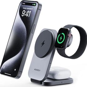 Aukey LC-MC312-GY MagFusion Z Qi2 15W Katlanabilir 3'ü 1 Arada Mıknatıslı Kablosuz Şarj Cihazı