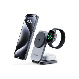 Aukey LC-MC312-GY MagFusion Z Qi2 15W Katlanabilir 3'ü 1 Arada Mıknatıslı Kablosuz Şarj Cihazı