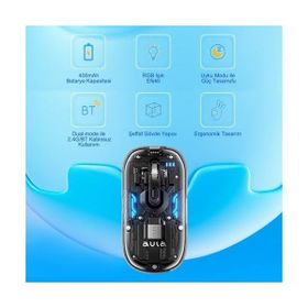 Aula AM210 Dual Mode Bluetooth ve Kablosuz 1600DPI Rgb Şeffaf Şarjlı Mouse