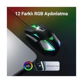 Aula F816 RGB Efektli 12800DPI Kablolu Optik Gaming Oyuncu Mouse