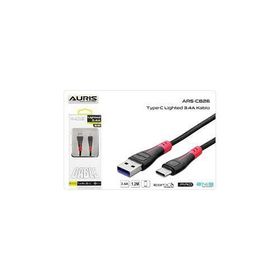 Auris ARS-CB26 3.4A 1.2 mt Işıklı Örgülü Fast Type-C Zore Data Şarj Kablosu