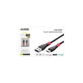Auris ARS-CB26 3.4A 1.2 mt Işıklı Örgülü Fast Type-C Zore Data Şarj Kablosu