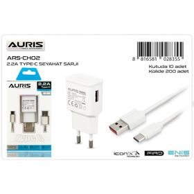 Auris ARS-CH02 Type-C Set 2.2A Beyaz Şarj Cihazı