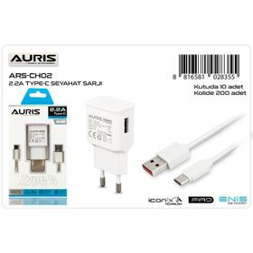 Auris ARS-CH02 Type-C Set 2.2A Beyaz Şarj Cihazı