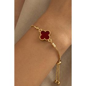 Aurrari Gold Bordo Taşlı Asansör Bileklik