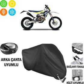 Autoes Husqvarna FE 350 Arka Çanta Uyumlu Tokalı Siyah Motosiklet Brandası