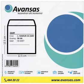 Avansas 1. Hamur Pencereli 90 gr 12.5x12.5 cm 100'lü Cd Zarf
