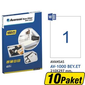 Avansas AV-1000 Beyaz 210x297 mm 10 Adet Etiket