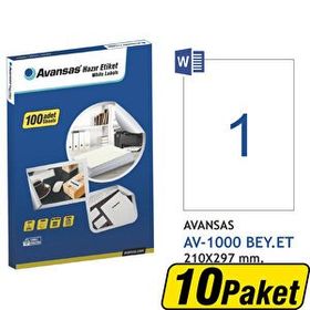 Avansas AV-1000 Beyaz 210x297 mm 10 Adet Etiket