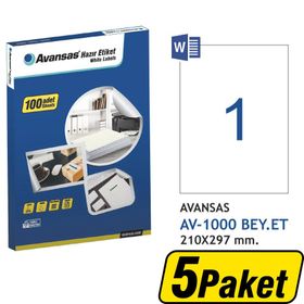 Avansas AV-1000 Beyaz 210x297 mm 5 Adet Etiket