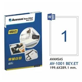 Avansas AV-1001 199,6 x 289,1 mm Tekli Beyaz Etiket
